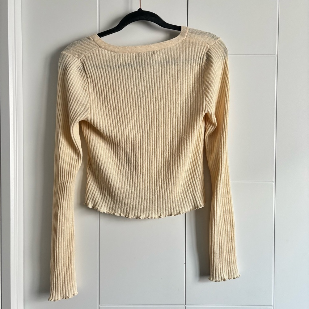 Butter Yellow Ribbed V-Neck Cardigan - Picture 4 of 4